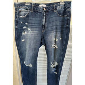 KanCan Jeans Women's XL Blue Distressed Denim Ankle Pants Style KC9147D MOM